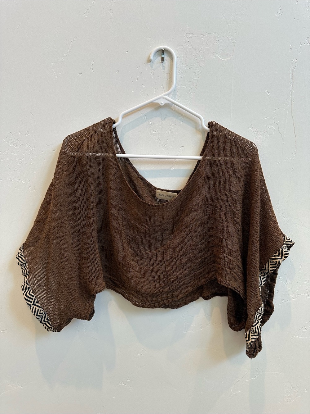 Boho Off-the-Shoulder Sheer Sweater in Brown - Picture 2 of 3
